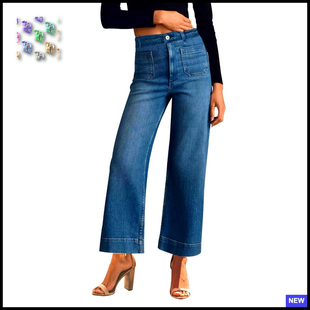 Wide Leg High Waisted Stretchy Straight Jeans Baggy Loose Trendy Ankle Denim